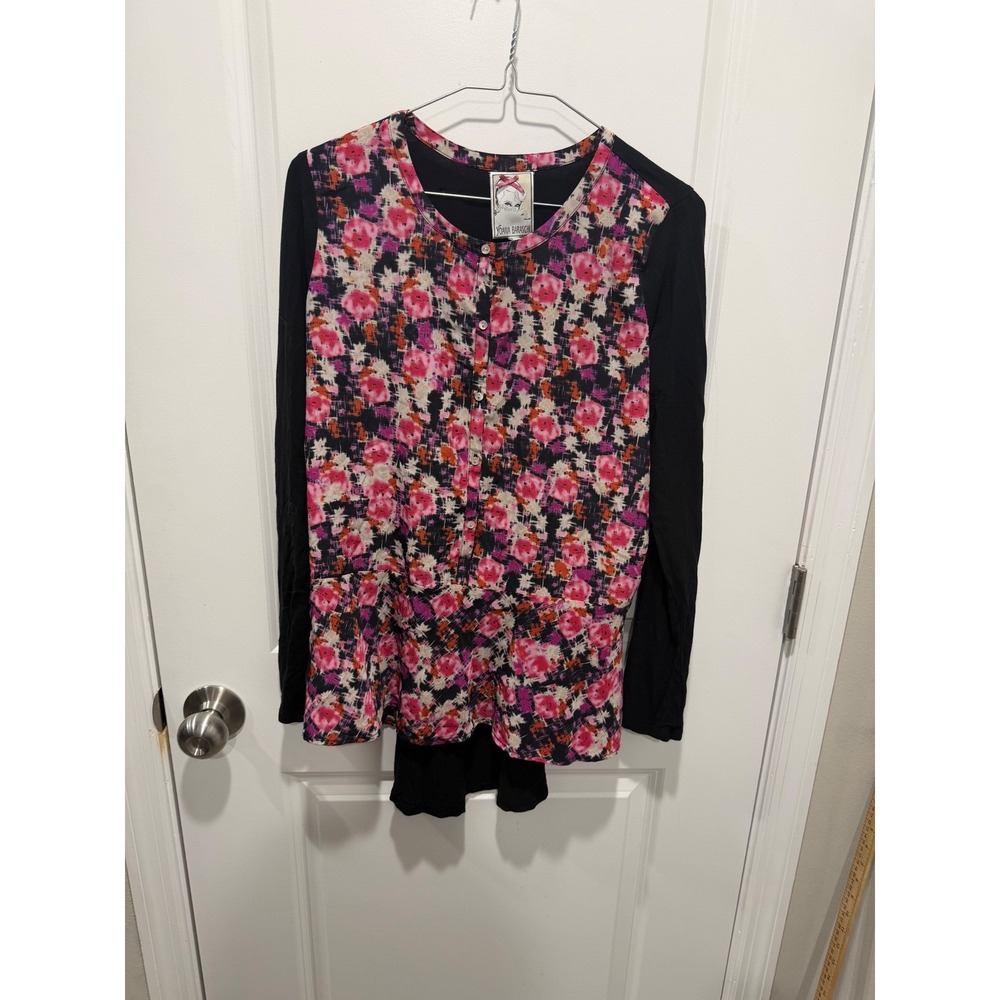 Yoana Baraschi Womens Top Floral Mixed Media Black Pink Size M